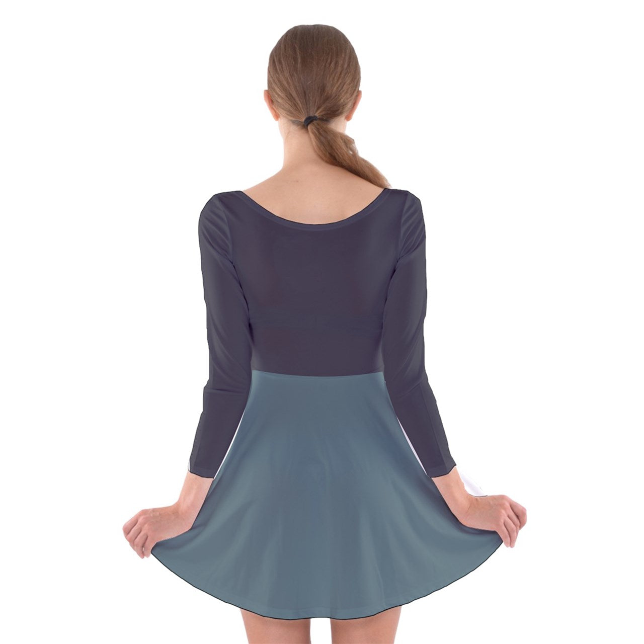 Vampire Art Retro Chic Long Sleeve Velvet Skater Dress - Charcoal Blue