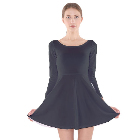 Vampire Art Retro Chic Long Sleeve Velvet Skater Dress - Charcoal