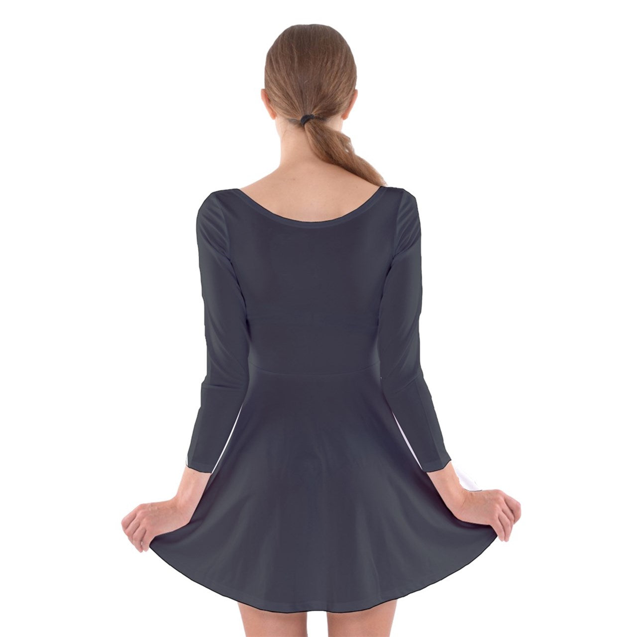 Vampire Art Retro Chic Long Sleeve Velvet Skater Dress - Charcoal