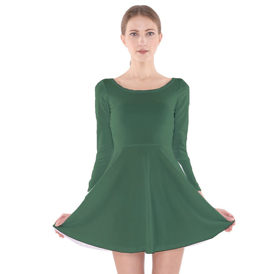 Vampire Art Retro Chic Long Sleeve Velvet Skater Dress - Fairycore Green