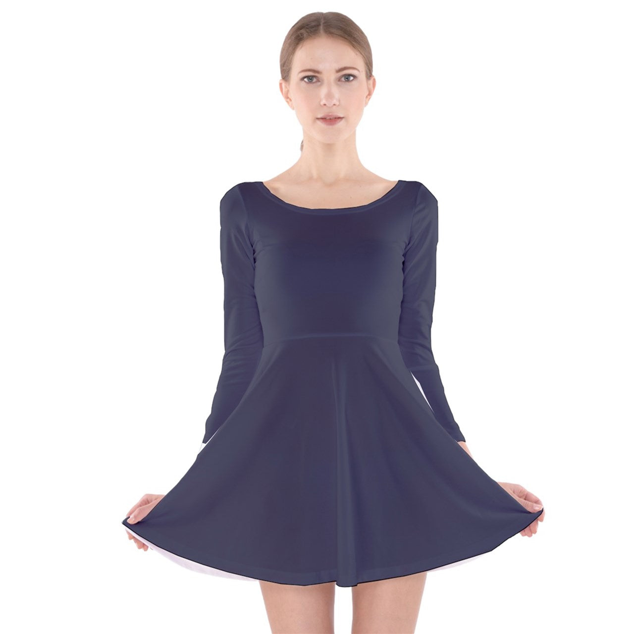 Vampire Art Retro Chic Long Sleeve Velvet Skater Dress - Midnight Blue