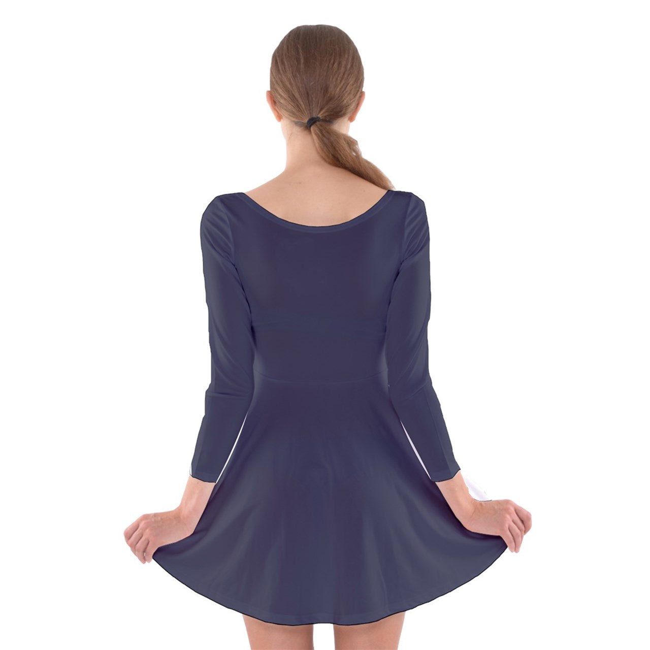 Vampire Art Retro Chic Long Sleeve Velvet Skater Dress - Midnight Blue