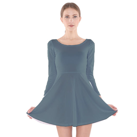 Vampire Art Retro Chic Long Sleeve Velvet Skater Dress - Dusty Teal