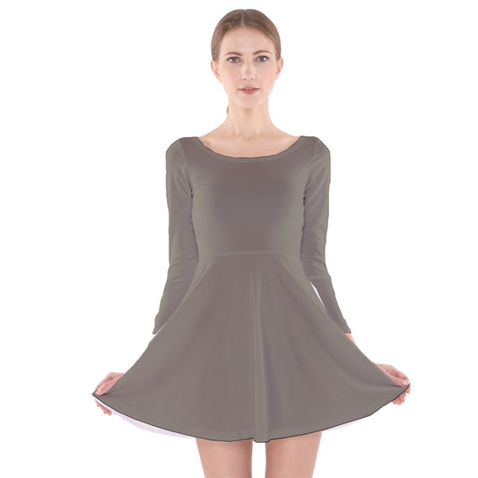 Vampire Art Retro Chic Long Sleeve Velvet Skater Dress - Grunge Khaki Green