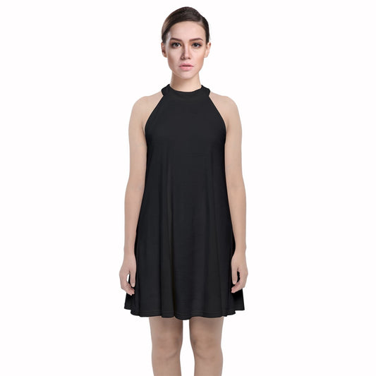 Vampire Art Retro Chic Velvet Halter Neckline Dress - Black