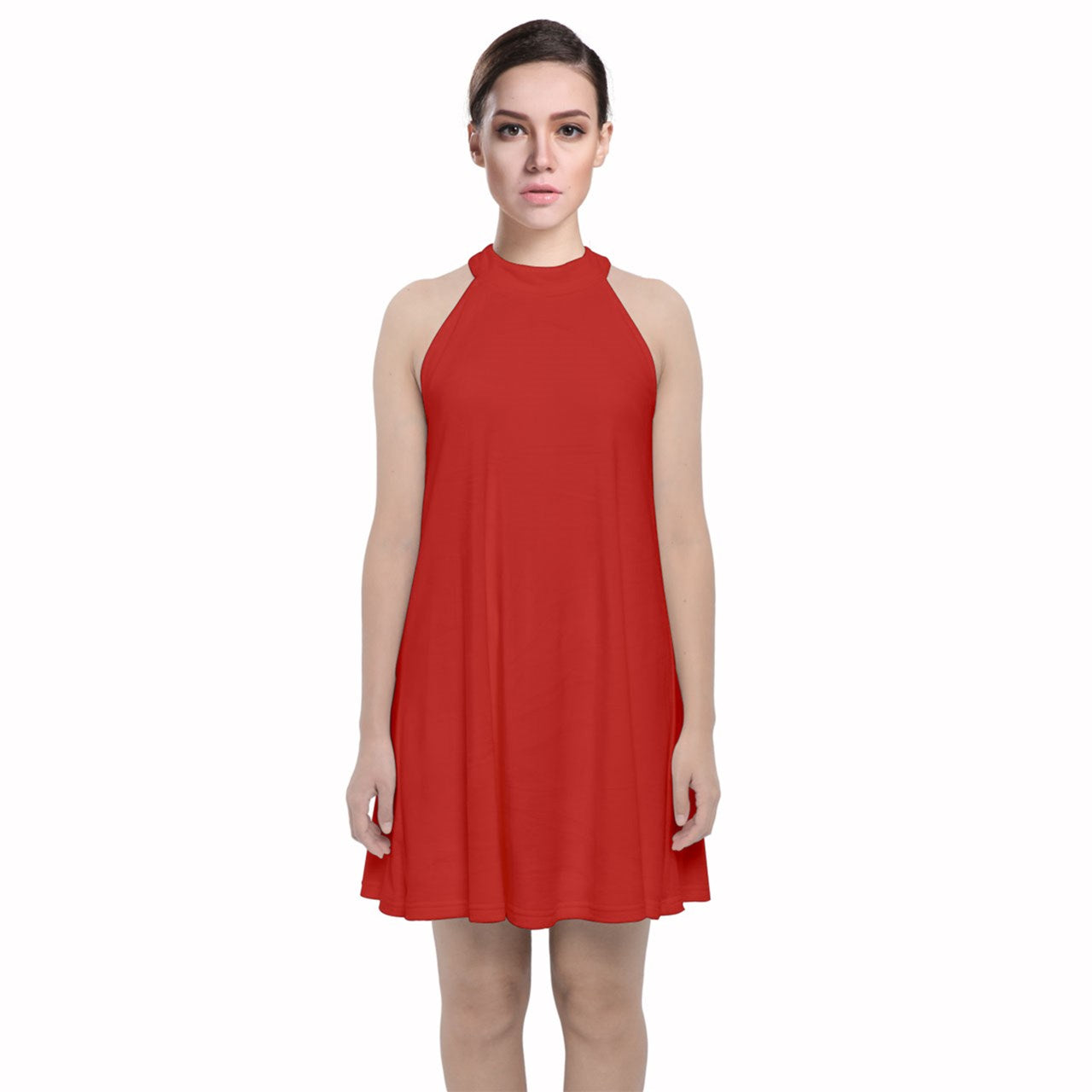 Vampire Art Retro Chic Velvet Halter Neckline Dress - Red