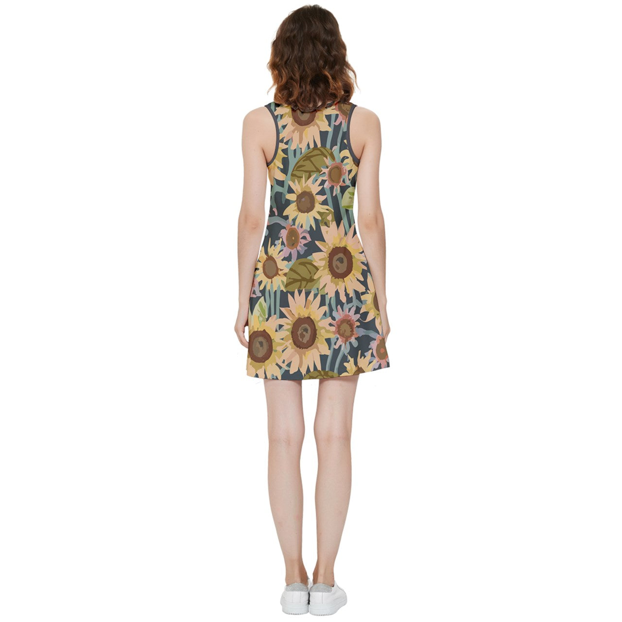 Vampire Art Retro Inside Out Reversible Sleeveless Dress - Charcoal and Art Nouveau Sunflowers