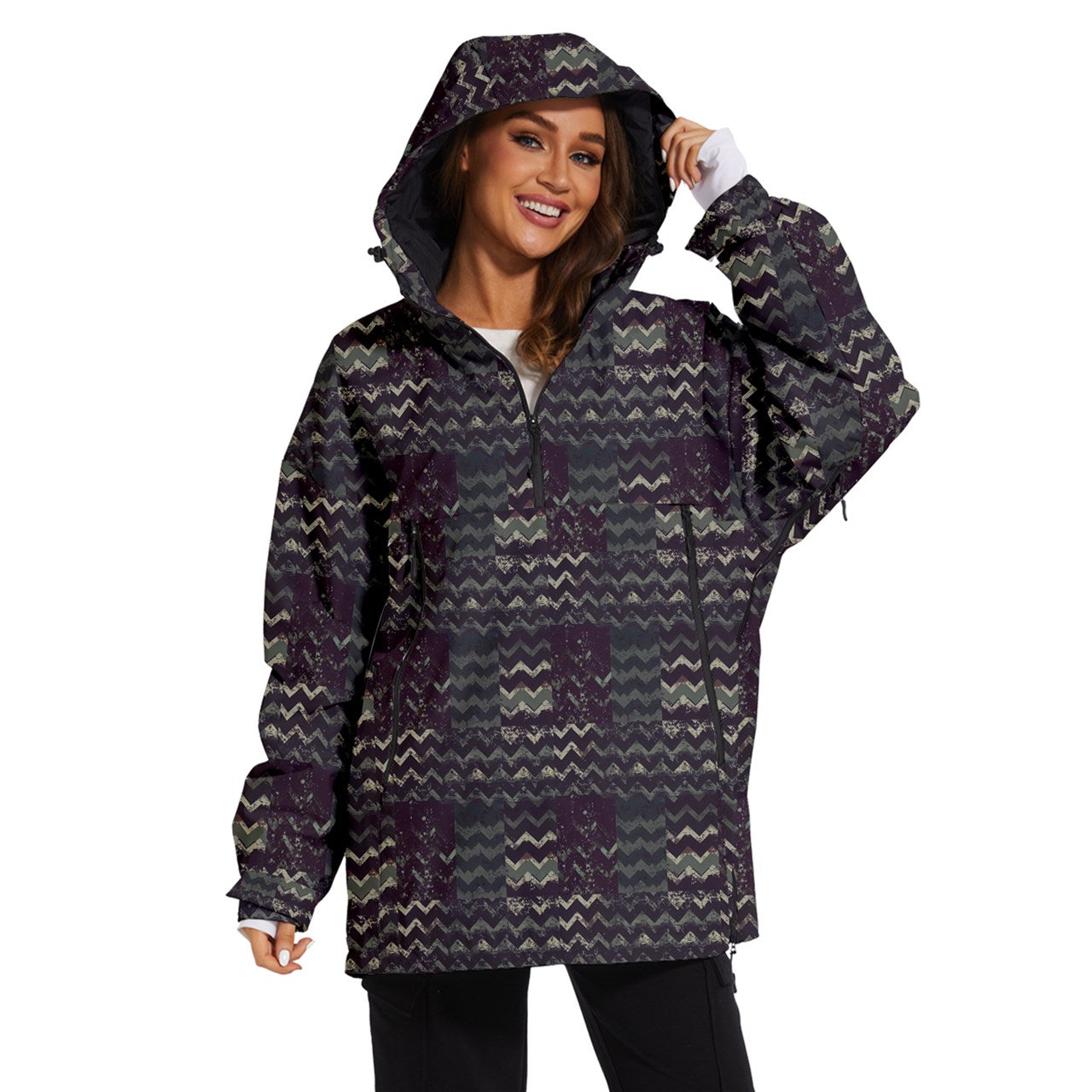 Vampire Art Grunge Women's Ski and Snowboard Waterproof Breathable Jacket - Harringbone Patchwork