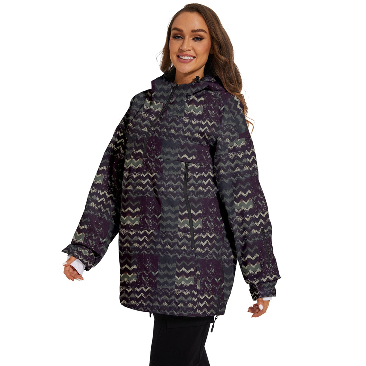 Vampire Art Grunge Women's Ski and Snowboard Waterproof Breathable Jacket - Harringbone Patchwork