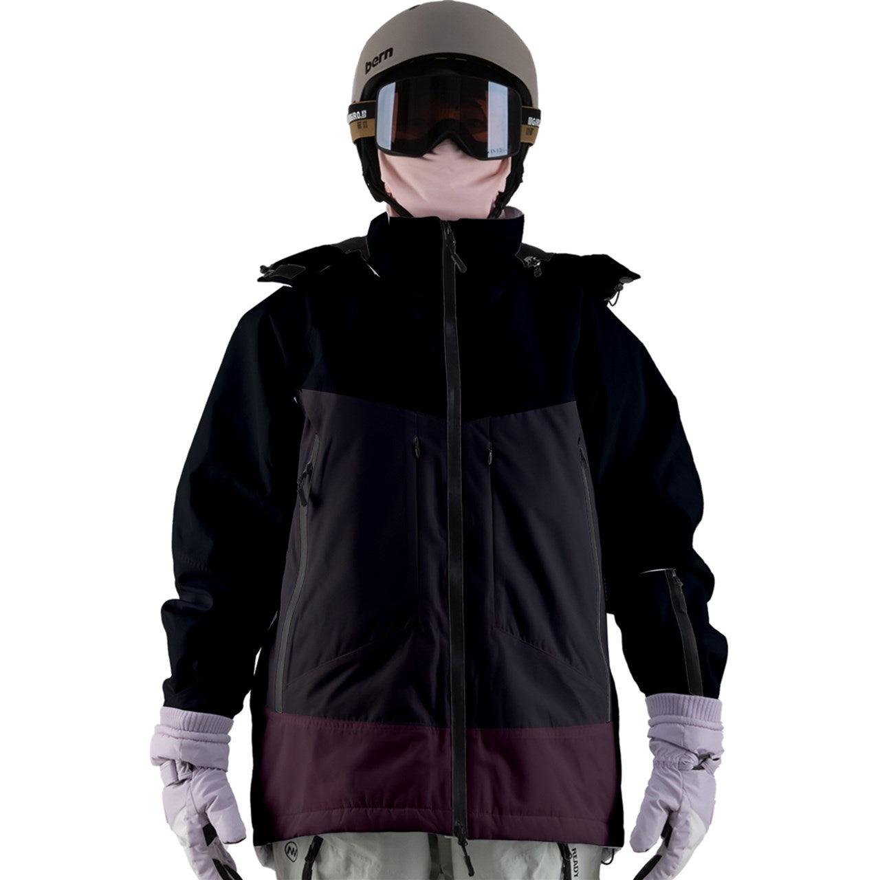 Vampire Art Grunge Colourblock Women's Zip Ski and Snowboard Waterproof Breathable Jacket - Black and Purple