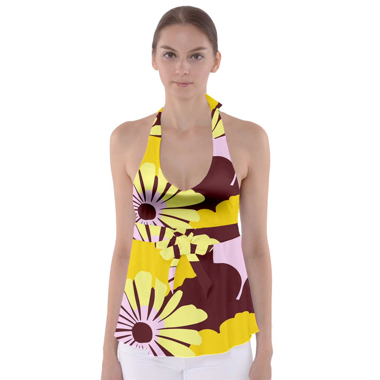 Vampire Art Retro Chic Bold Prints Mix and Match - Tie Back Tankini Top