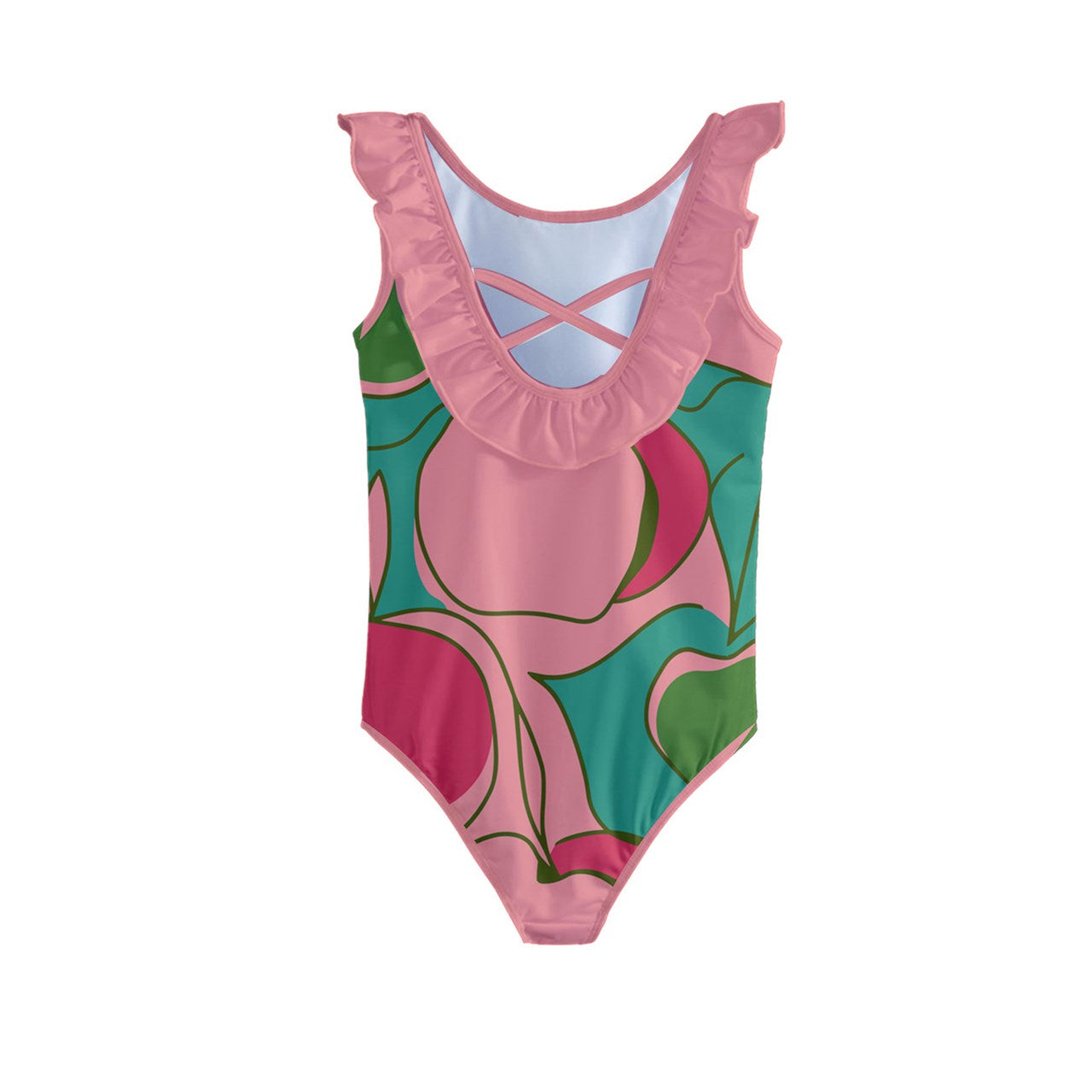 Vampire Art Retro Sixties Apples Kids' Frill Swimsuit