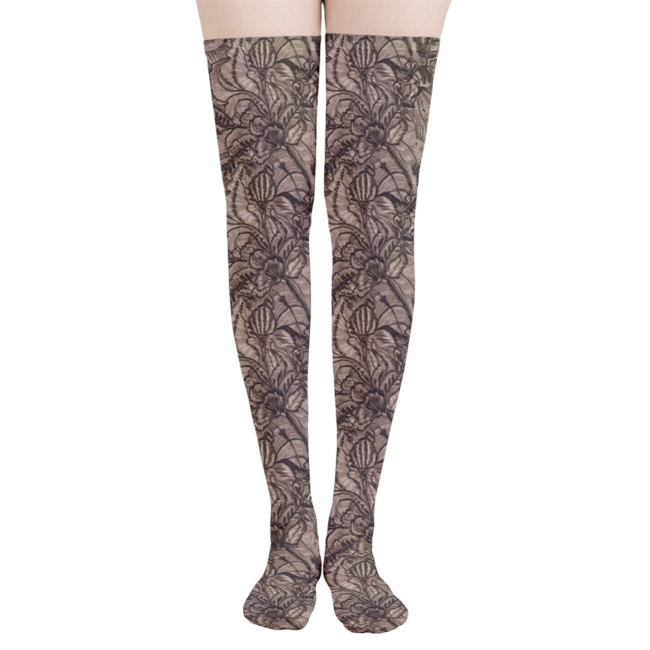 Vampire Art Y2K Thigh Highs Stockings Tights - Victorian Lace Print