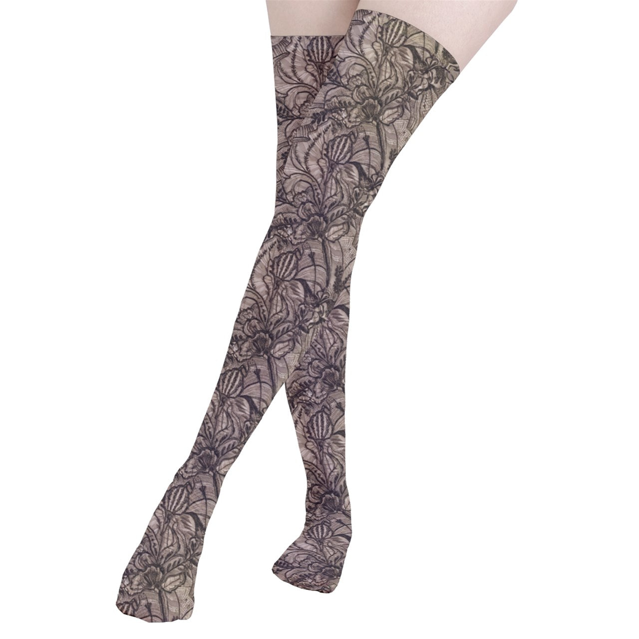 Vampire Art Y2K Thigh Highs Stockings Tights - Victorian Lace Print