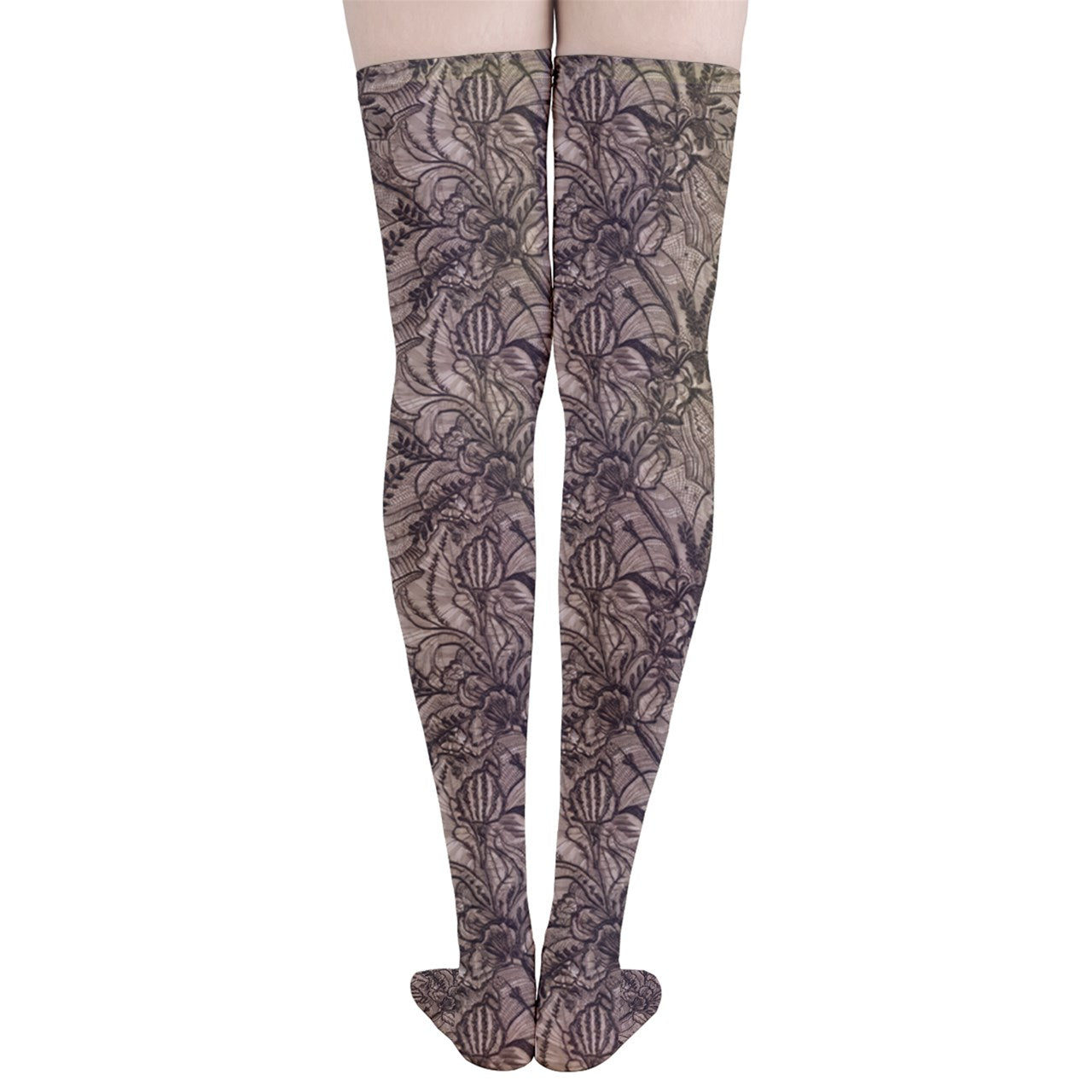 Vampire Art Y2K Thigh Highs Stockings Tights - Victorian Lace Print