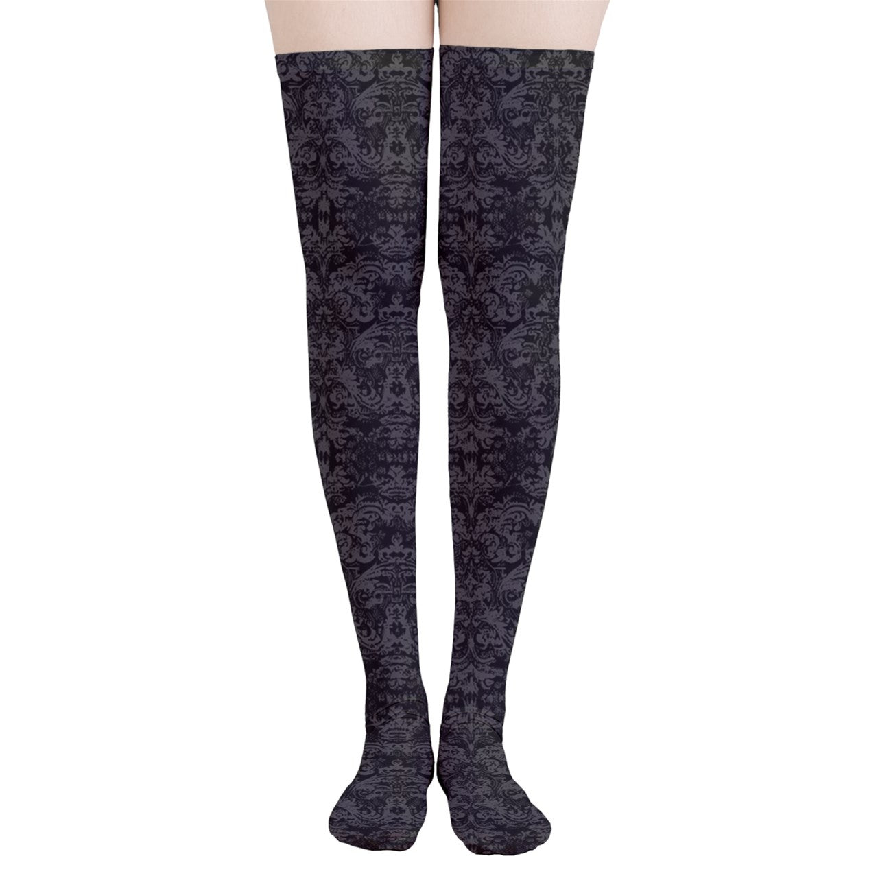 Vampire Art Y2K Thigh Highs Stockings Tights - Black Grunge Damask