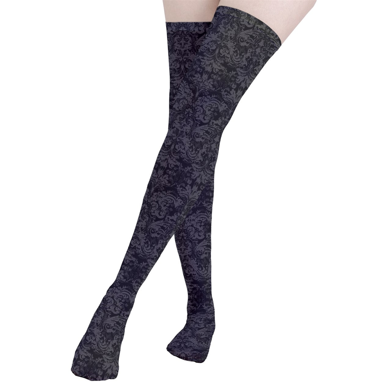 Vampire Art Y2K Thigh Highs Stockings Tights - Black Grunge Damask