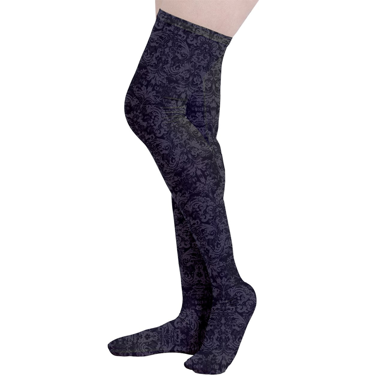 Vampire Art Y2K Thigh Highs Stockings Tights - Black Grunge Damask