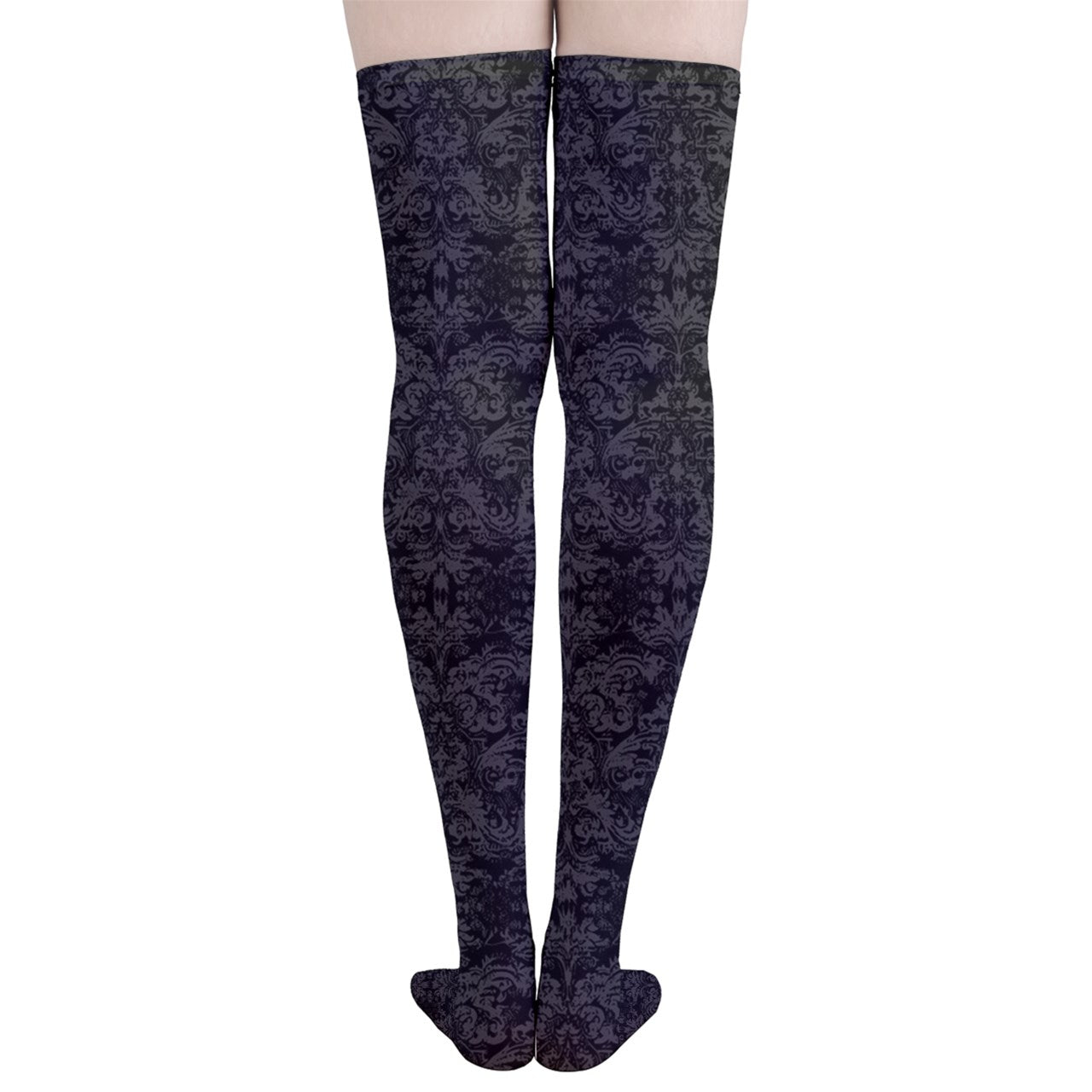 Vampire Art Y2K Thigh Highs Stockings Tights - Black Grunge Damask