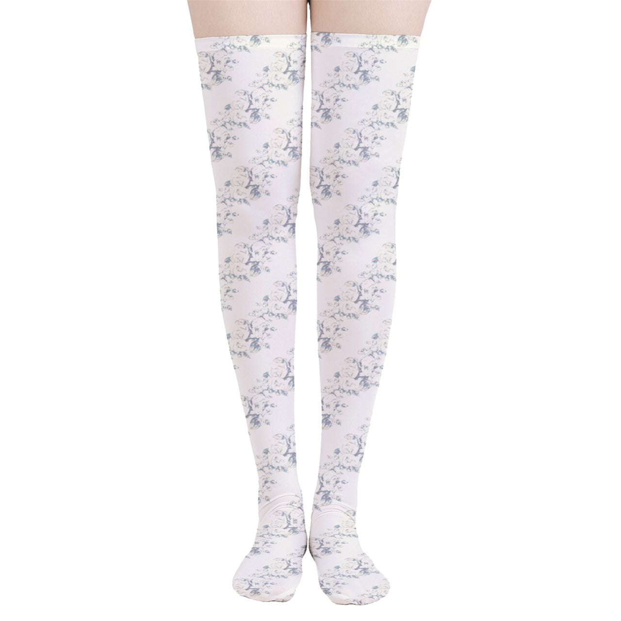 Vampire Art Y2K Thigh Highs Stockings Tights - Vintage Roses in Cream