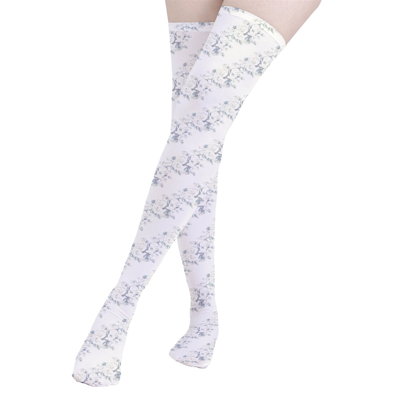 Vampire Art Y2K Thigh Highs Stockings Tights - Vintage Roses in Cream