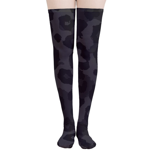 Vampire Art Y2K Thigh Highs Stockings Tights - Black Grunge Leopard