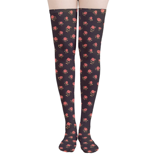 Vampire Art Y2K Thigh Highs Stockings Tights - Red Roses Against Black