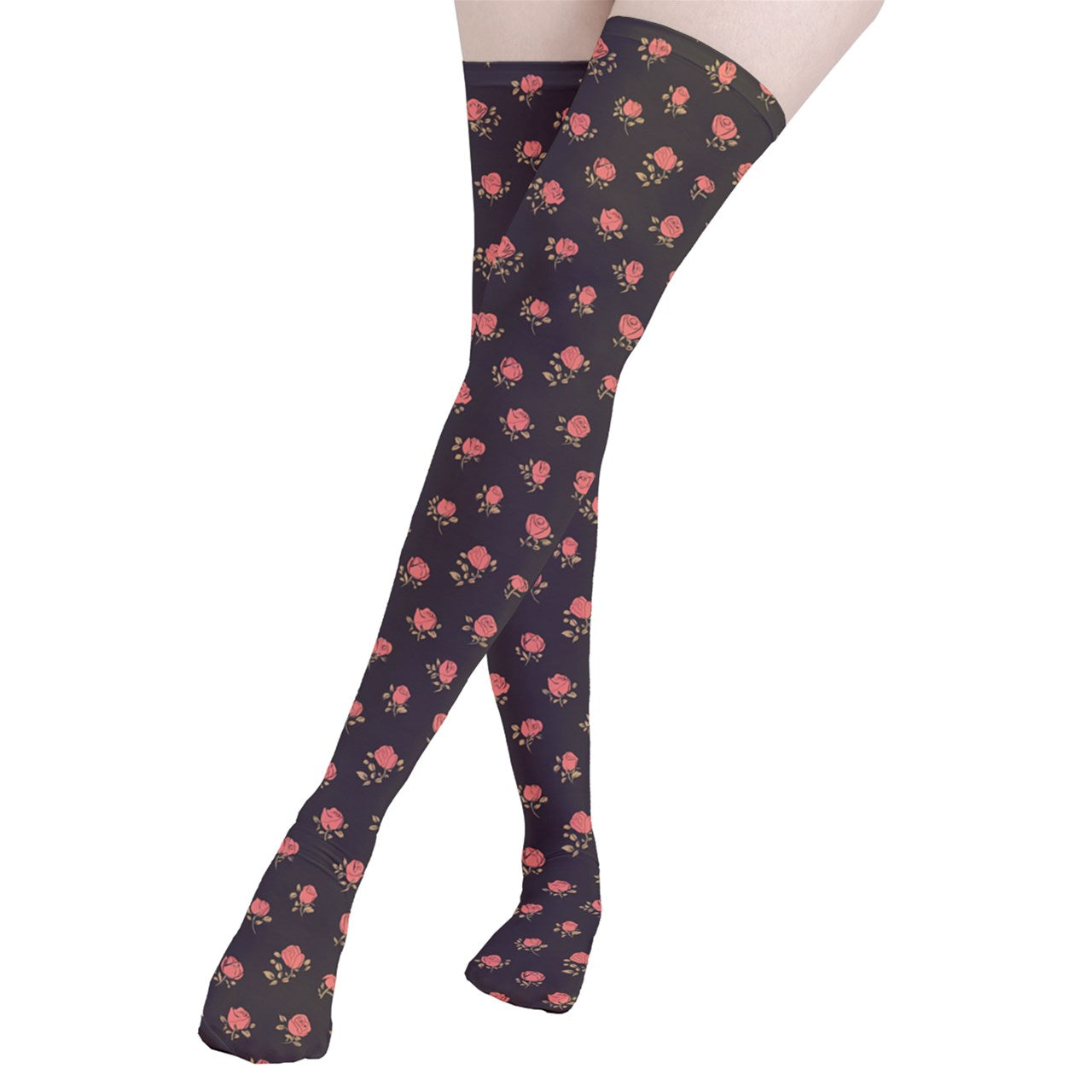 Vampire Art Y2K Thigh Highs Stockings Tights - Red Roses Against Black