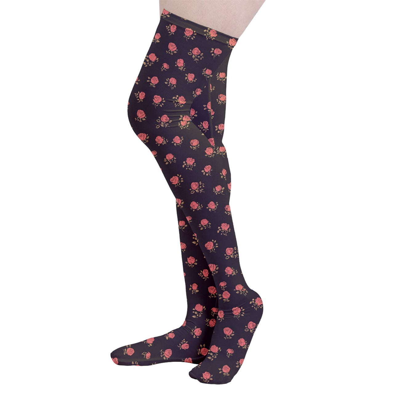 Vampire Art Y2K Thigh Highs Stockings Tights - Red Roses Against Black