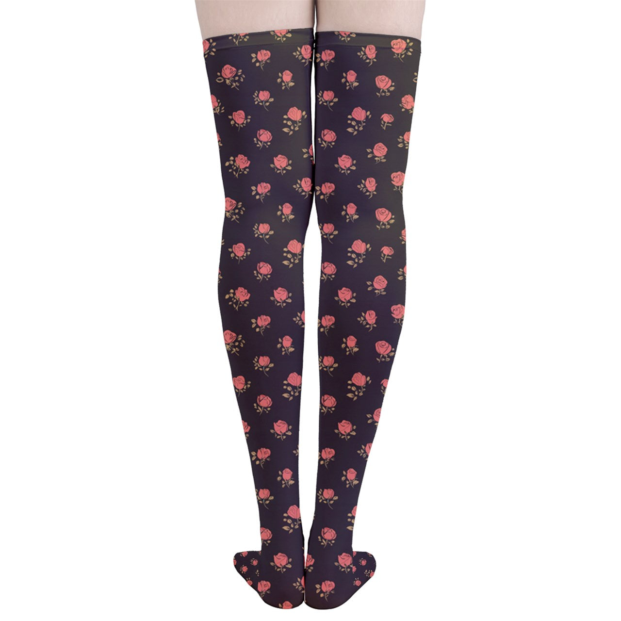 Vampire Art Y2K Thigh Highs Stockings Tights - Red Roses Against Black