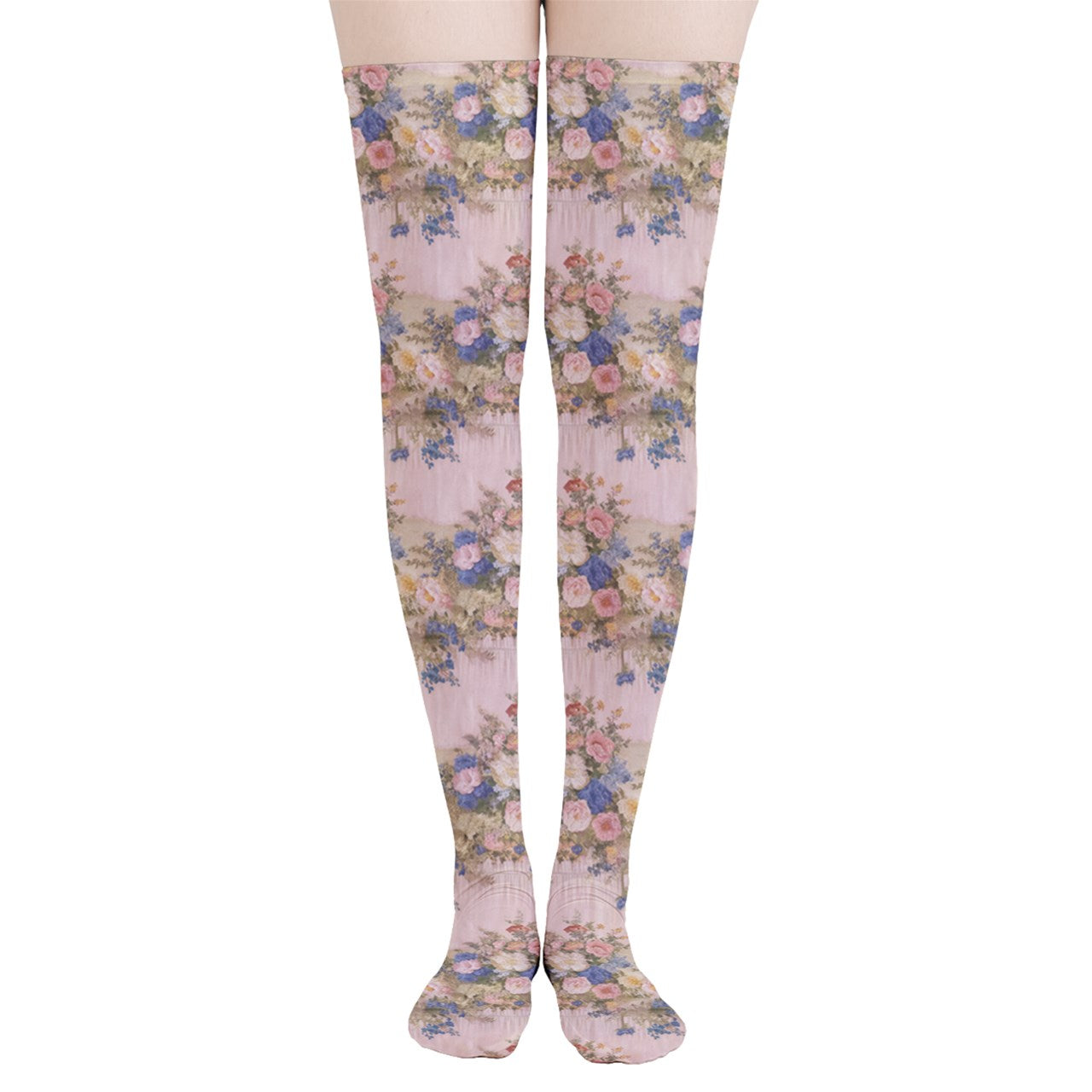 Vampire Art Y2K Thigh Highs Stockings Tights - Retro Pink Ribbon and Florals