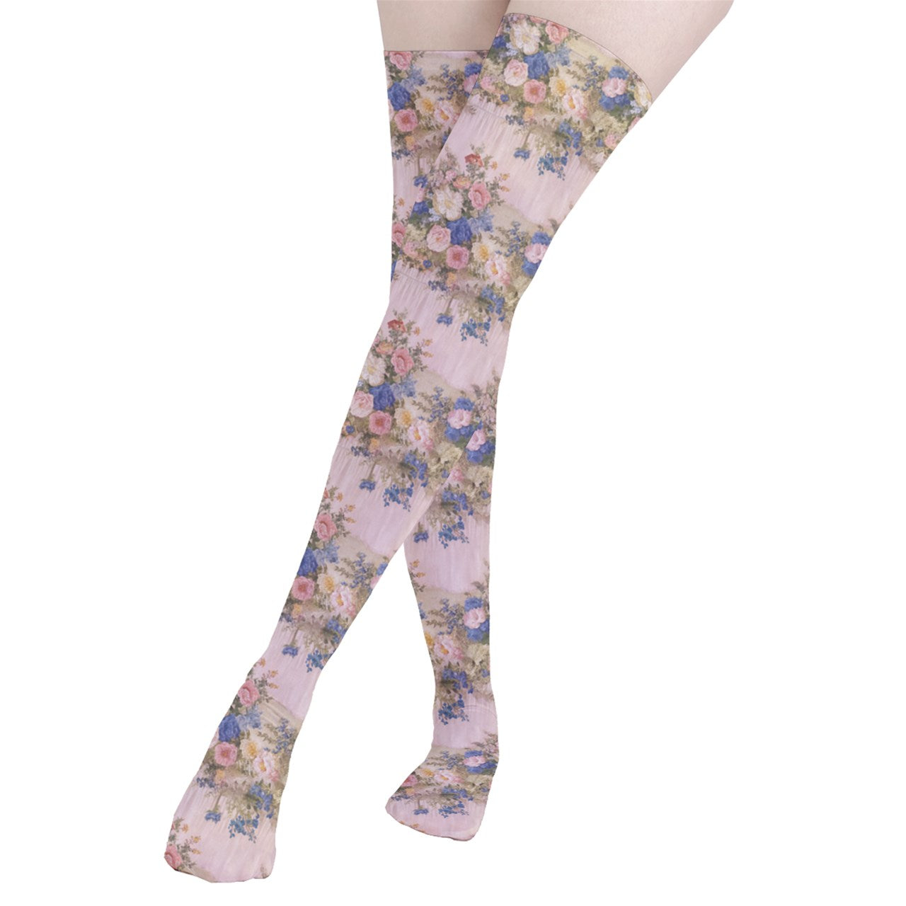 Vampire Art Y2K Thigh Highs Stockings Tights - Retro Pink Ribbon and Florals