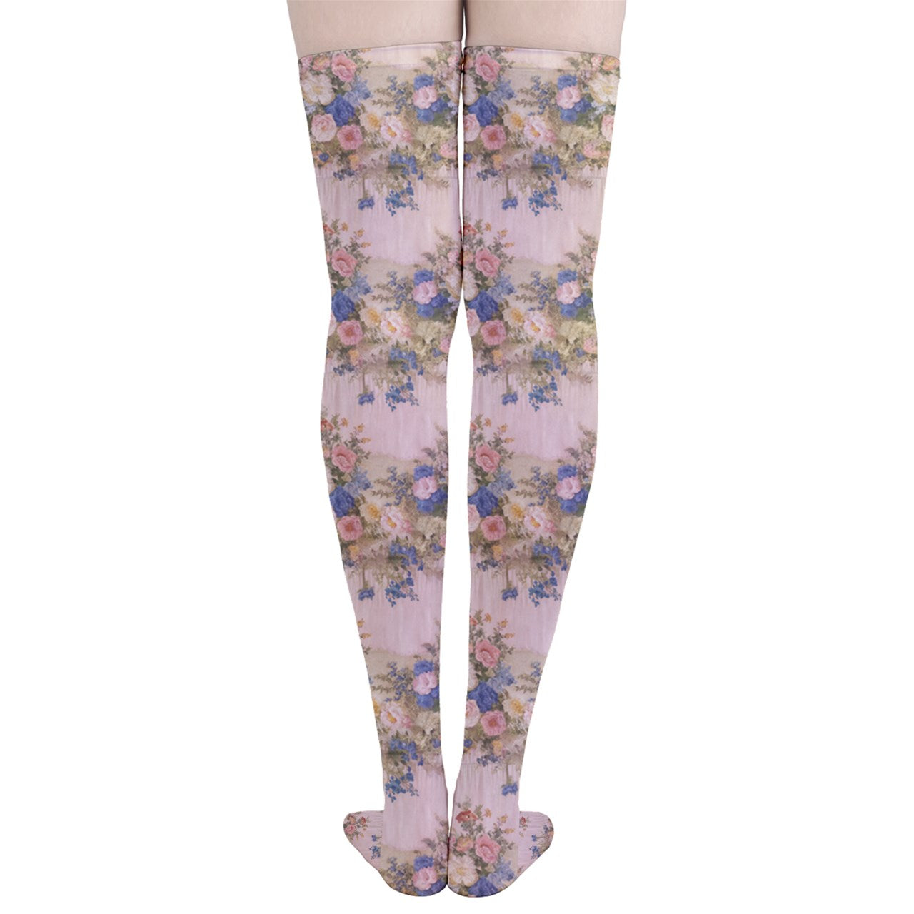 Vampire Art Y2K Thigh Highs Stockings Tights - Retro Pink Ribbon and Florals