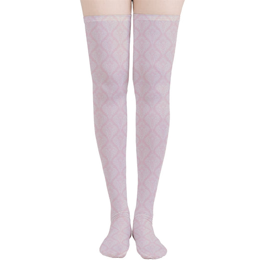 Vampire Art Y2K Thigh Highs Stockings Tights - Pink Lace Damask Pattern