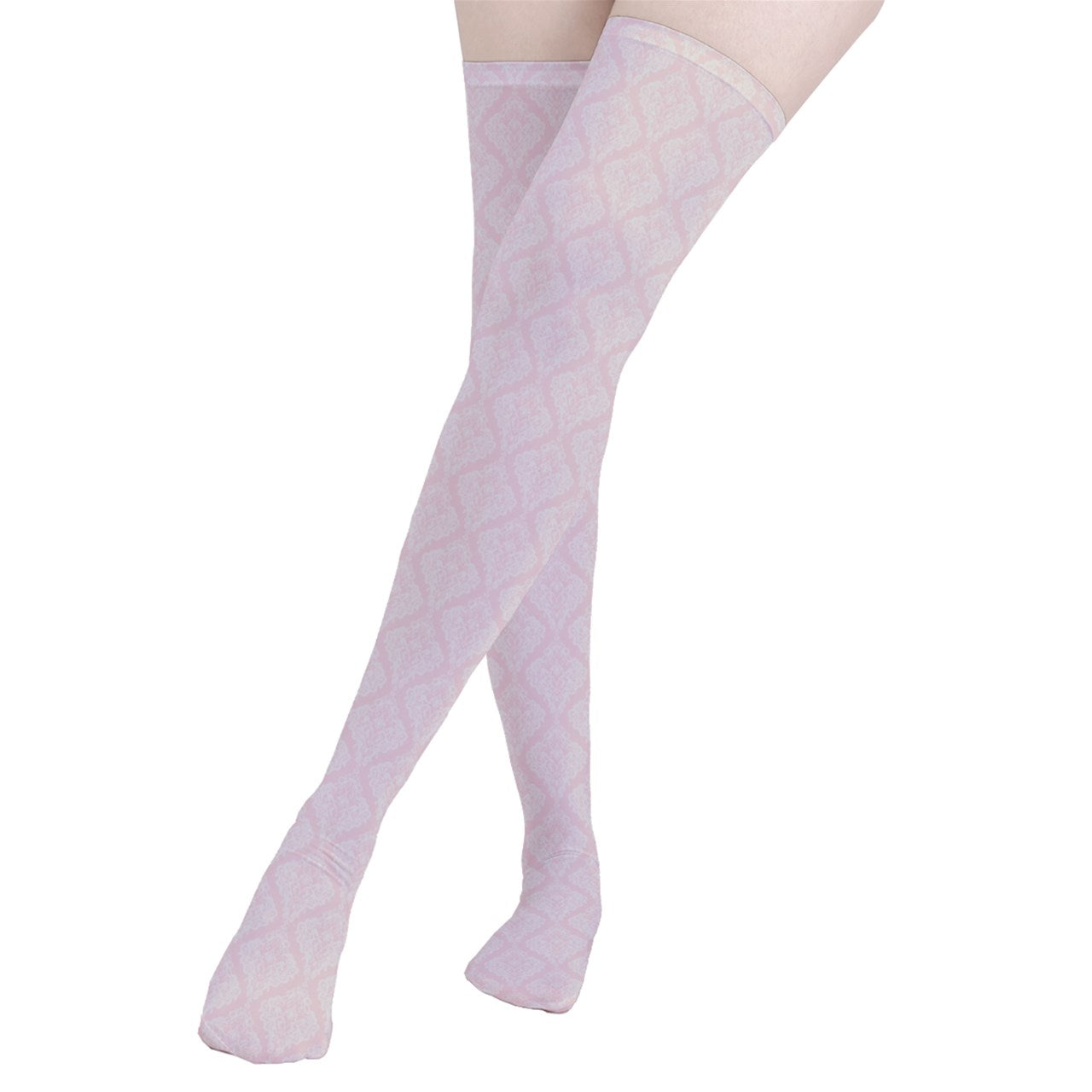 Vampire Art Y2K Thigh Highs Stockings Tights - Pink Lace Damask Pattern