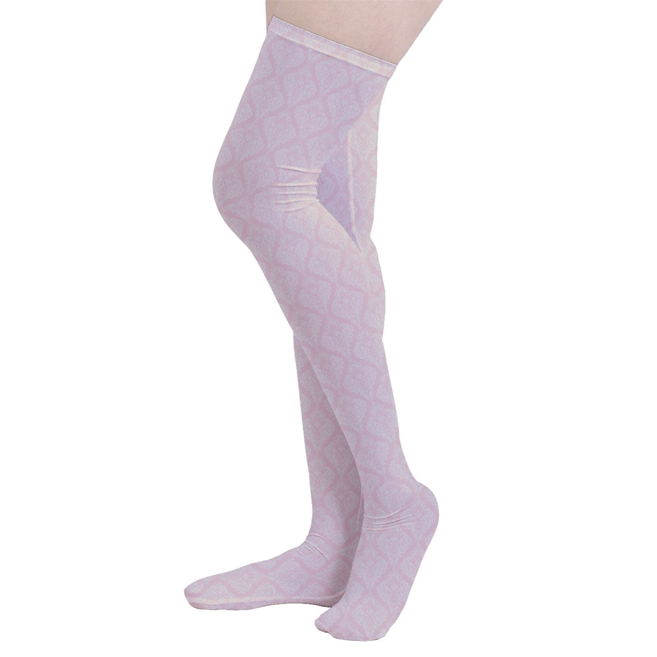 Vampire Art Y2K Thigh Highs Stockings Tights - Pink Lace Damask Pattern