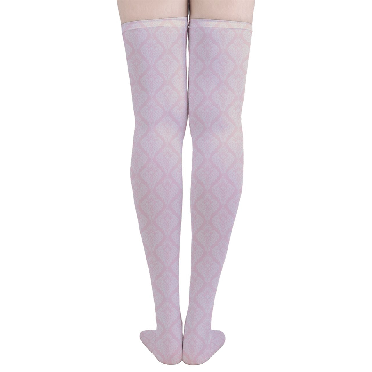 Vampire Art Y2K Thigh Highs Stockings Tights - Pink Lace Damask Pattern