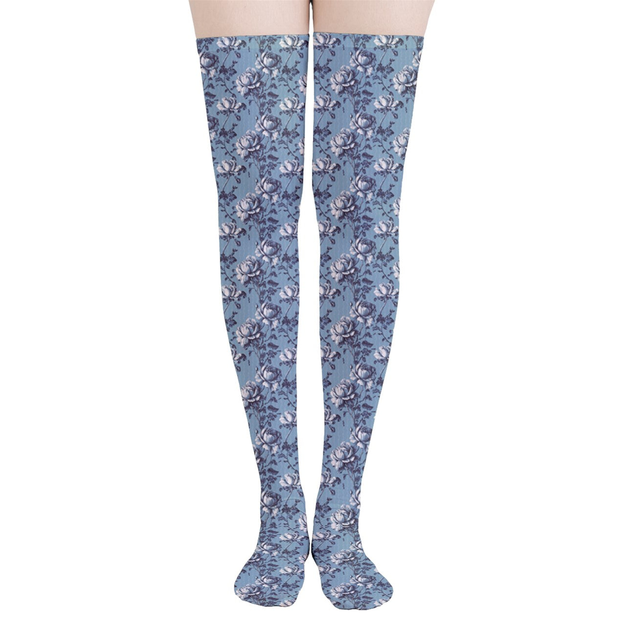 Vampire Art Y2K Thigh Highs Stockings Tights - Blue Retro Roses