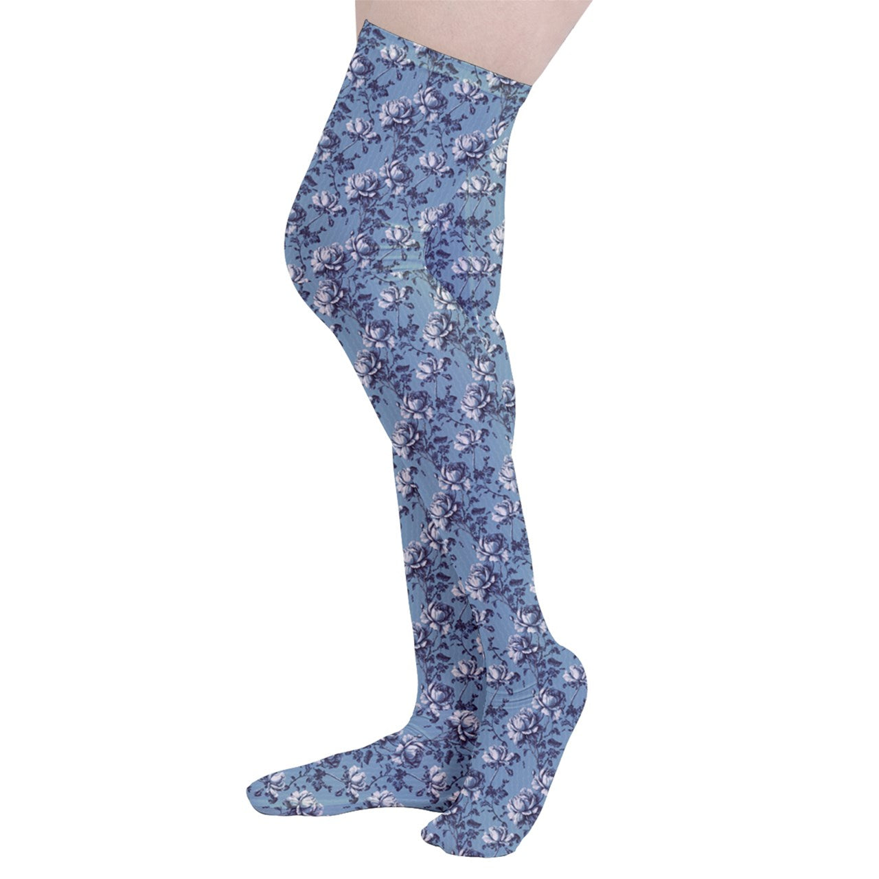 Vampire Art Y2K Thigh Highs Stockings Tights - Blue Retro Roses