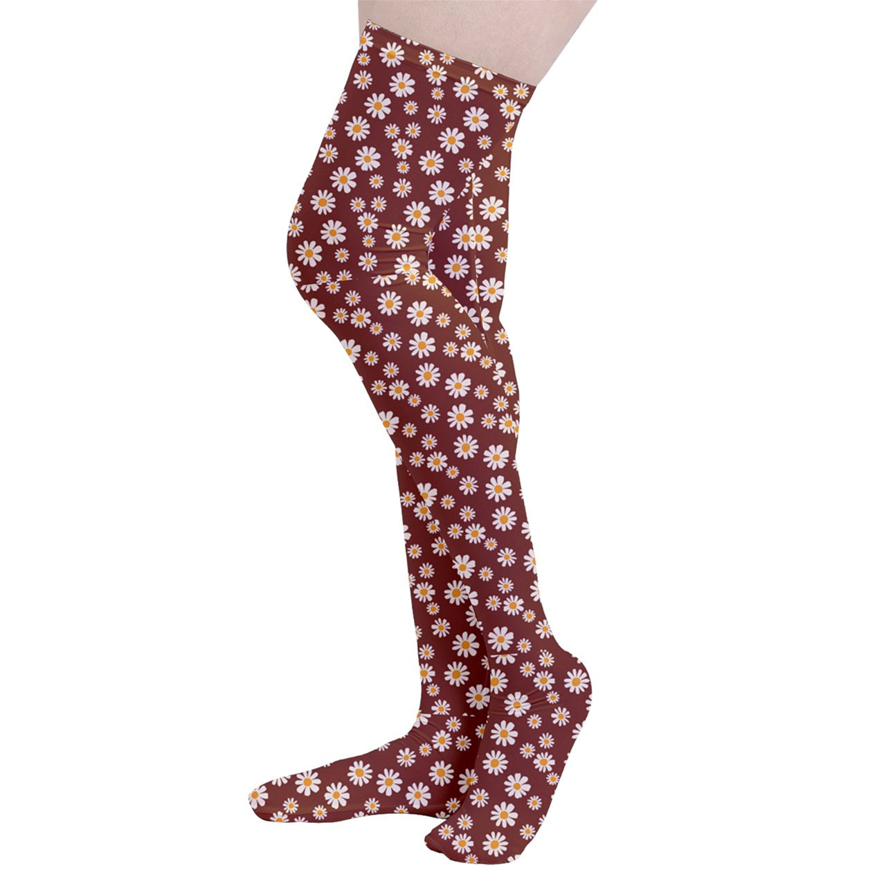 Vampire Art Y2K Thigh Highs Stockings Tights - Retro Brown Daisies