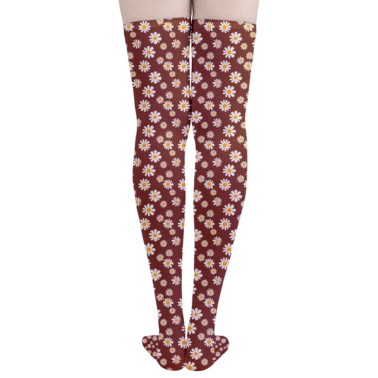 Vampire Art Y2K Thigh Highs Stockings Tights - Retro Brown Daisies