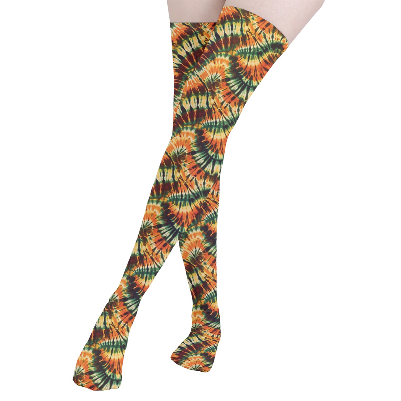 Vampire Art Y2K Thigh Highs Stockings Tights - Boho Earthy Tie Dye