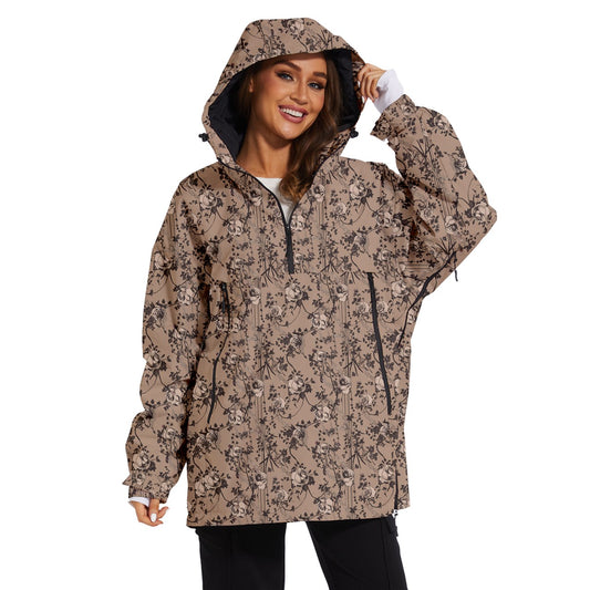 Vampire Art Urban Gothic Women's Ski and Snowboard Waterproof Breathable Jacket - Vintage Roses in Beige