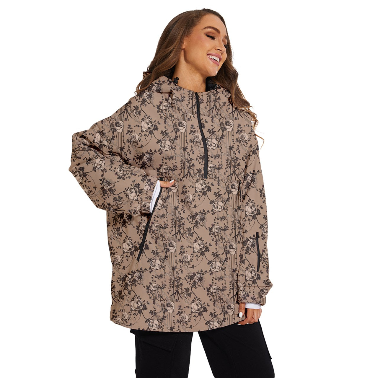 Vampire Art Urban Gothic Women's Ski and Snowboard Waterproof Breathable Jacket - Vintage Roses in Beige