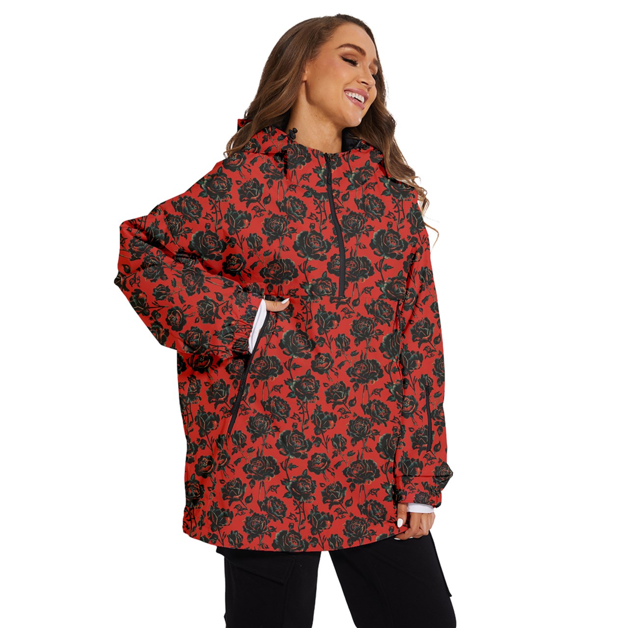 Vampire Art Urban Gothic Women's Ski and Snowboard Waterproof Breathable Jacket - Red with Black Roses