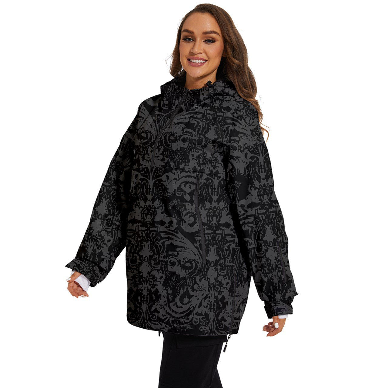 Vampire Art Urban Gothic Women's Ski and Snowboard Waterproof Breathable Jacket - Black Grunge Damask