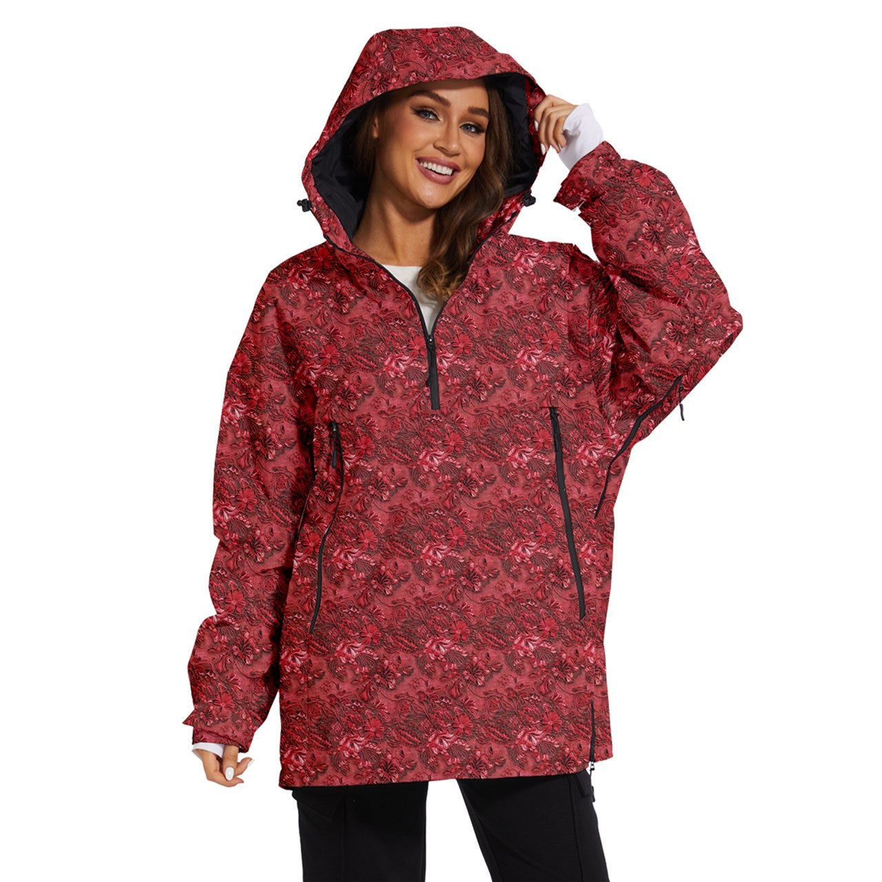 Vampire Art Urban Gothic Women's Ski and Snowboard Waterproof Breathable Jacket - Red Victorian Lace