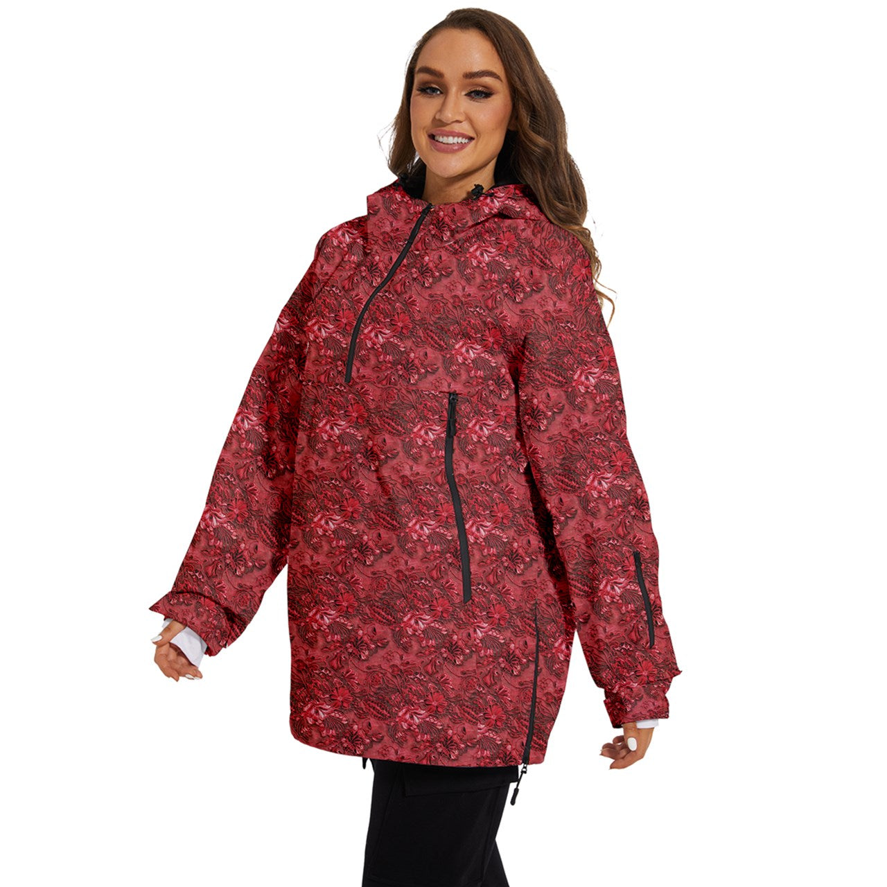 Vampire Art Urban Gothic Women's Ski and Snowboard Waterproof Breathable Jacket - Red Victorian Lace