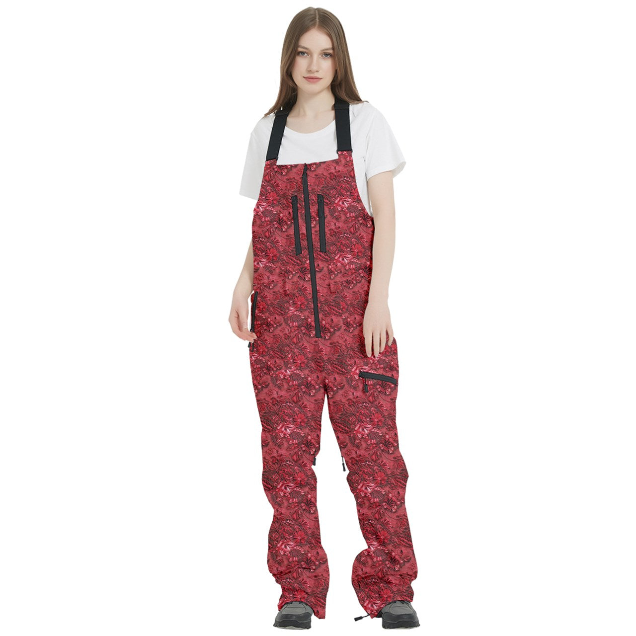 Vampire Art Urban Gothic Women's Front Zip Ski And Snowboard Bib Salopettes Pants - Red Victorian Lace