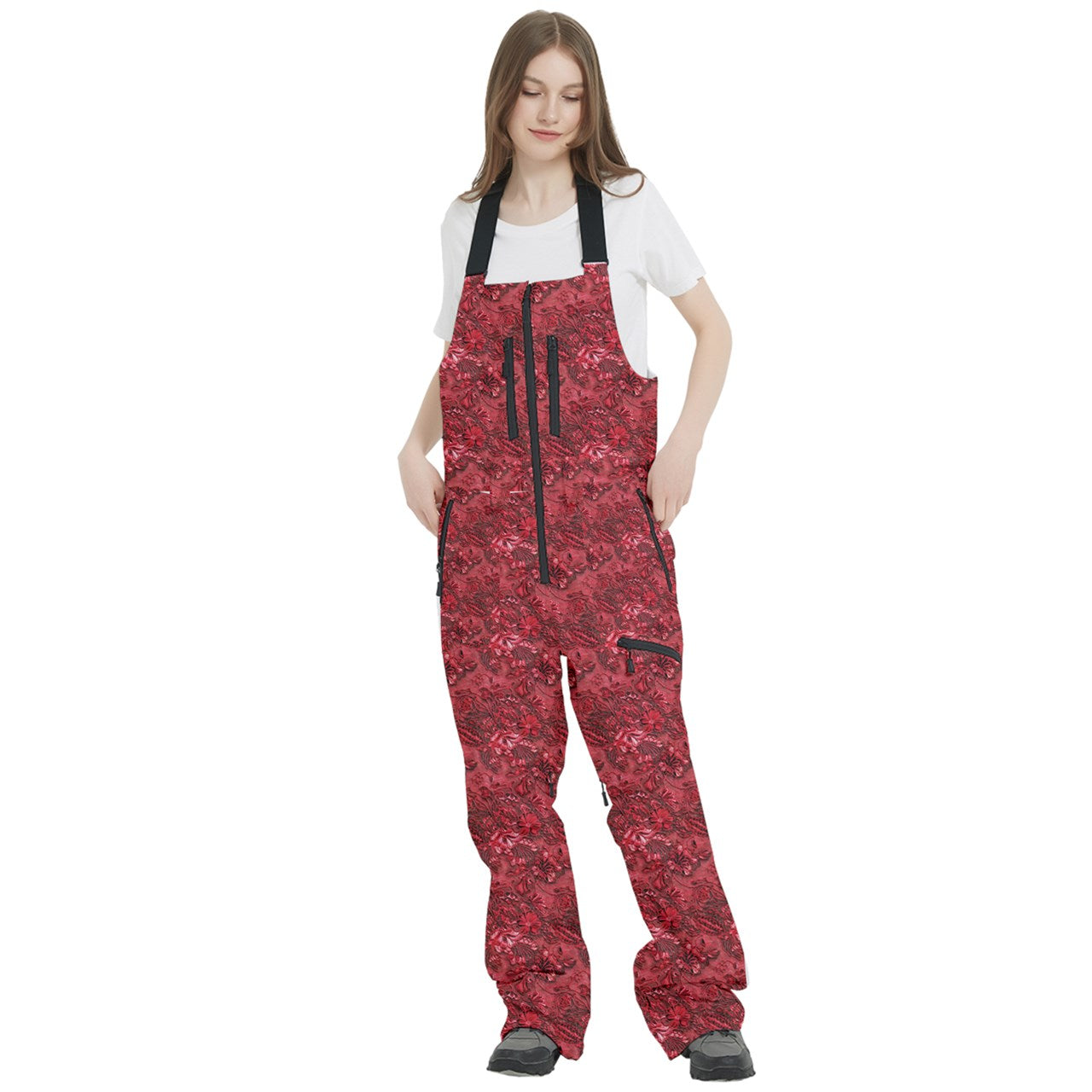 Vampire Art Urban Gothic Women's Front Zip Ski And Snowboard Bib Salopettes Pants - Red Victorian Lace